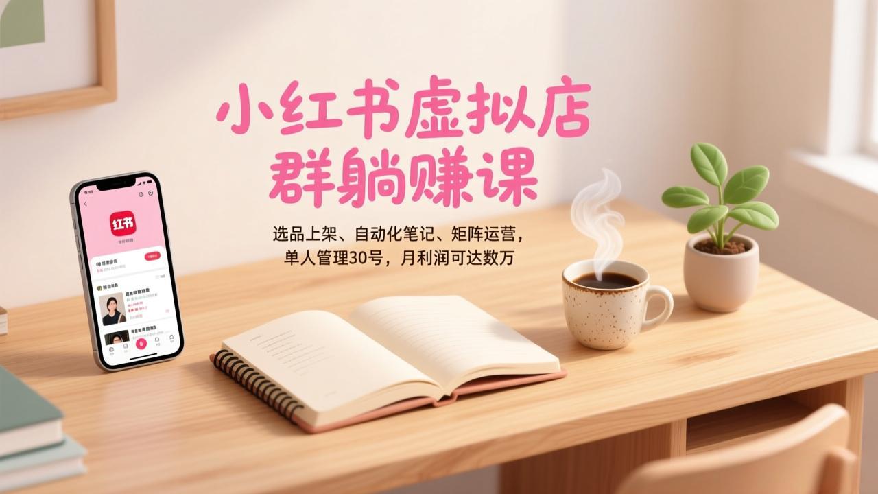 （17072期）小红书虚拟店群躺赚课，选品上架、自动化笔记、矩阵运营，单人管理30号，月利润可达数万-赛德副业库