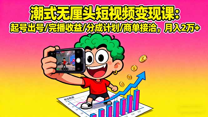 （16023期）潮式无厘头短视频变现课：起号出号/完播收益/分成计划/商单接洽，月入2万+-赛德副业库