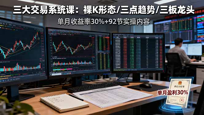 （16269期）三大交易系统课：裸K形态/三点趋势/三板体系，单月收益率30%+92节实操内容-赛德副业库