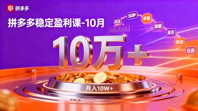 （16413期）拼多多稳定盈利课-10月，强付费SOP+微付费高投产+活动矩阵，单店月入10万+-赛德副业库