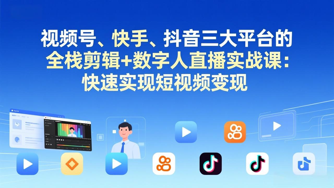 （17414期）视频号、快手、抖音三大平台的全栈剪辑+数字人直播实战课-更新：快速实现短视频变现-赛德副业库