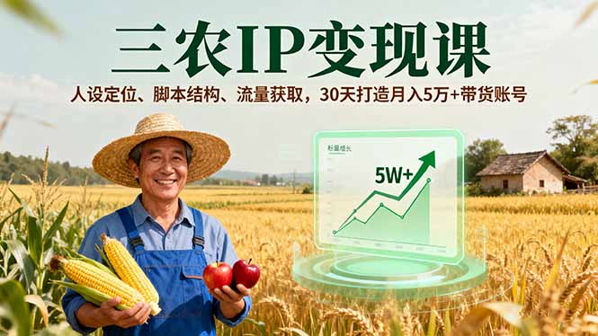 (16044期)三农IP变现课,人设定位、脚本结构、流量获取,30天打造月入5万+带货账号-赛德副业库