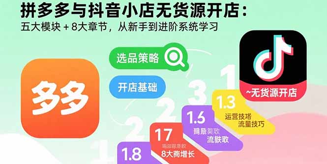 （15805期）拼多多与抖音小店无货源开店：五大模块+8大章节，从新手到进阶系统学习-赛德副业库