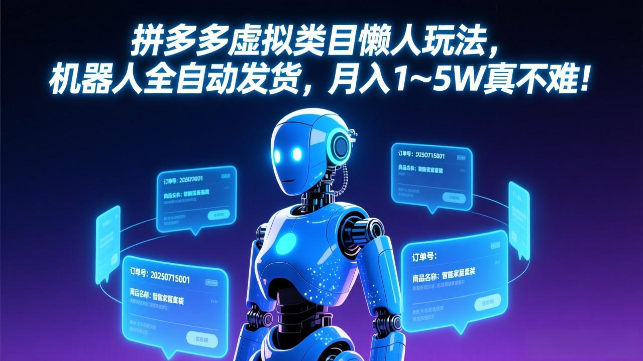 (17547期)拼多多虚拟类目懒人玩法,机器人全自动发货,月入 1-5W 真不难!-赛德副业库