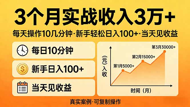 （17639期）3个月实战收入3万+，每天操作10几分钟，新手轻松日入100+，当天见收益-赛德副业库