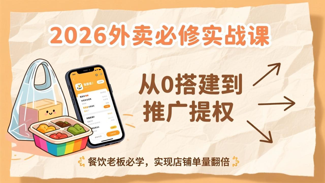 (17214期)2026外卖必修实战课:从0搭建到推广提权,餐饮老板必学,实现店铺单量翻倍-赛德副业库
