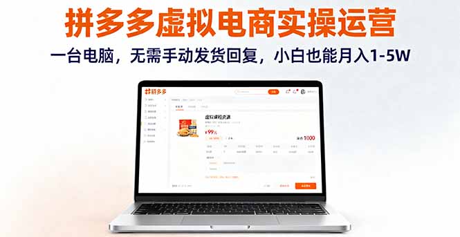 （16138期）拼多多虚拟电商实操运营，一台电脑，无需手动发货回复，小白也能月入1-5W-赛德副业库