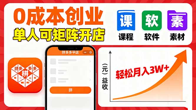 （16047期）拼多多虚拟电商，0成本，单人可矩阵开店，轻松月入3W+-赛德副业库