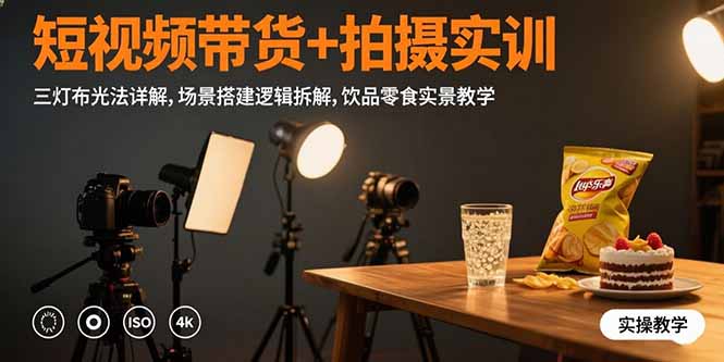 (15540期)短视频带货+拍摄实训:三灯布光法详解,场景搭建逻辑拆解,饮品零食实景教学-赛德副业库