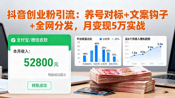 (16338期)抖音创业粉引流:养号对标+文案钩子+全网分发,月变现5万实战-赛德副业库