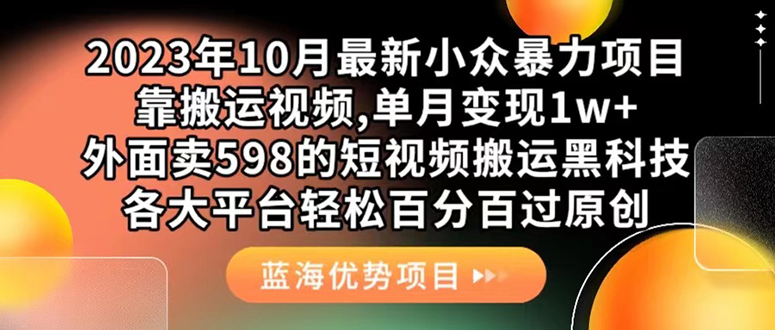 外面卖598的10月最新短视频搬运黑科技，各大平台百分百过原创 靠搬运月入1w-赛德副业库