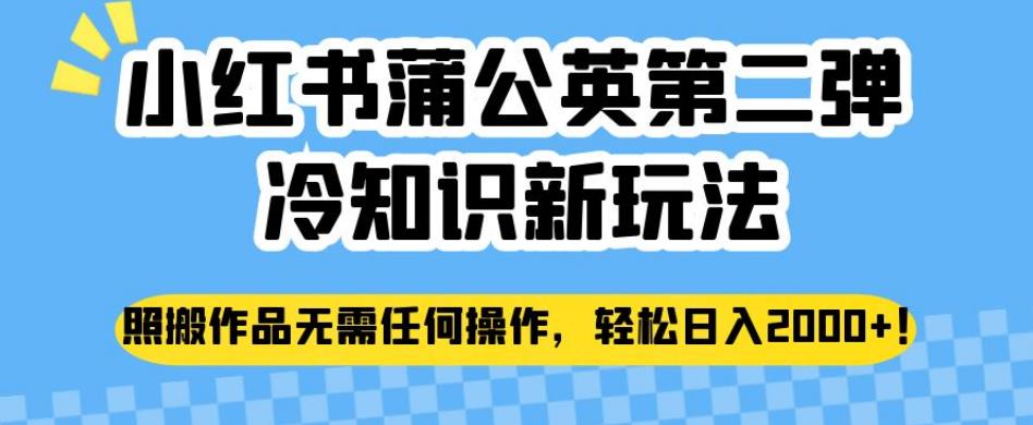 小红书蒲公英第二弹冷知识新玩法,照搬作品无需任何操作,轻松日入2000+【揭秘】-赛德副业库