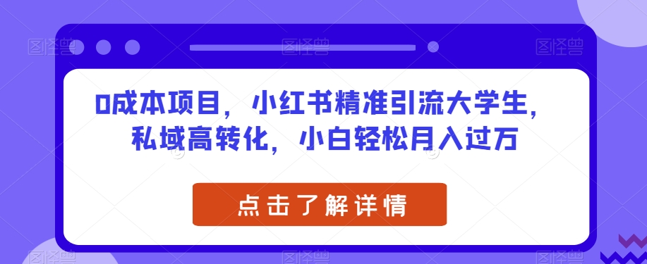 0成本项目，小红书精准引流大学生，私域高转化，小白轻松月入过万【揭秘】-赛德副业库