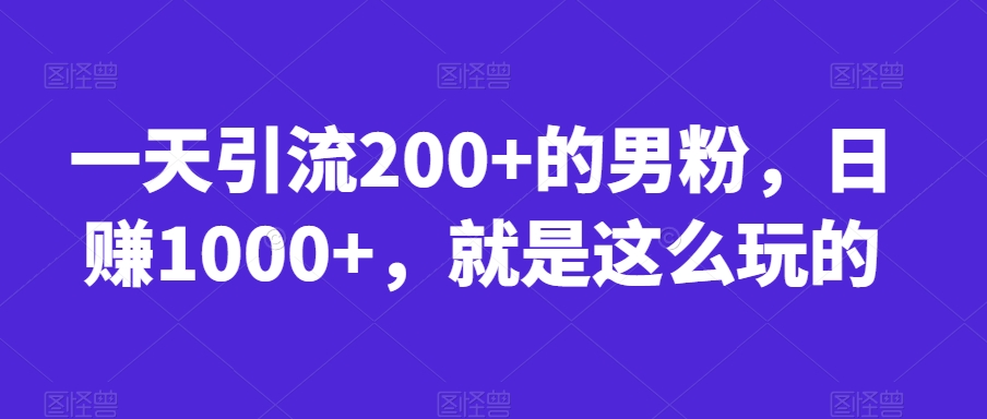 一天引流200+的男粉，日赚1000+，就是这么玩的【揭秘】-赛德副业库