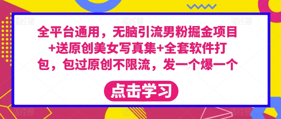 全平台通用，无脑引流男粉掘金项目+送原创美女写真集+全套软件打包，包过原创不限流，发一个爆一个【揭秘】-赛德副业库