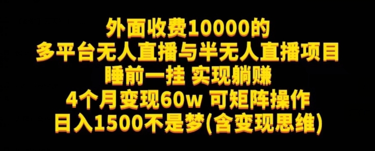 外面收费10000的多平台无人直播与半无人直播项目，睡前一挂实现躺赚，日入1500不是梦(含变现思维)【揭秘】-赛德副业库