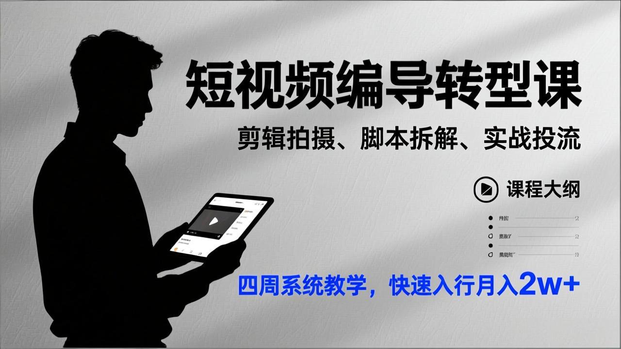 （17062期）短视频编导转型课，剪辑拍摄、脚本拆解、实战投流，四周系统教学，快速入行月入2w+-赛德副业库