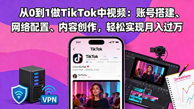 （16461期）从0到1做TikTok中视频：账号搭建、网络配置、内容创作，轻松实现月入过万-赛德副业库