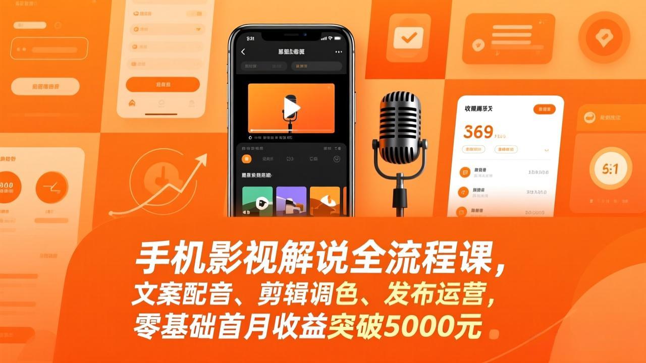 (17391期)手机影视解说全流程课,文案配音、剪辑调色、发布运营,零基础首月收益突破5000元-赛德副业库