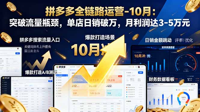 （16462期）拼多多全链路运营-10月：突破流量瓶颈，单店日销破万，月利润达3-5万元-赛德副业库