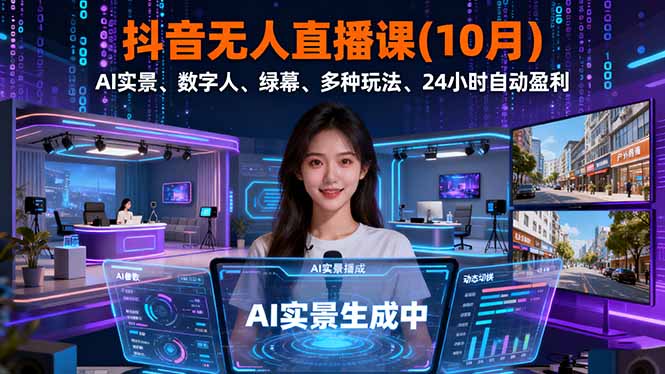 （16355期）抖音无人直播课(10月)，AI实景、数字人、绿幕、多种玩法、24小时自动盈利-赛德副业库