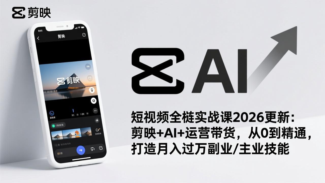 (17231期)短视频全栈实战课2026更新:剪映+AI+运营带货,从0到精通,打造月入过万副业/主业技能-赛德副业库