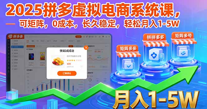 （16088期）2025拼多多虚拟电商系统课，可矩阵，0成本，长久稳定，轻松月入1-5W-赛德副业库