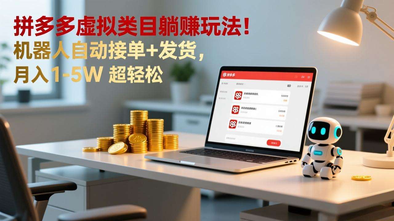 （17174期）多多虚拟类目躺赚玩法！机器人自动接单+发货，月入 1-5W 超轻松-赛德副业库
