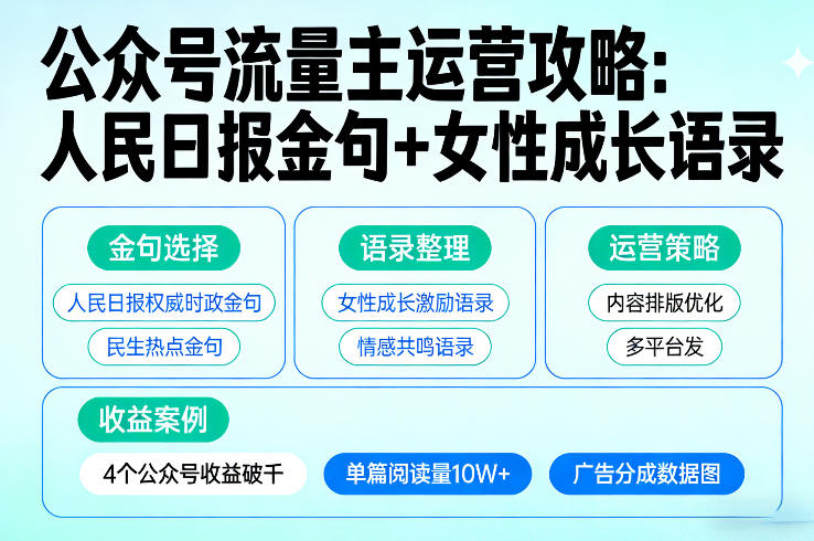 利用人民日报金句+女性成长语录做公众号流量主,4个公众号收益破千-赛德副业库