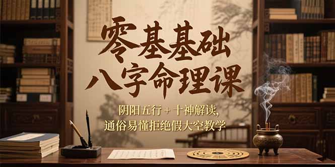 （15283期）零基础八字命理课，阴阳五行+十神解读，通俗易懂拒绝假大空教学-赛德副业库