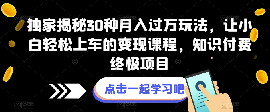 独家揭秘30种月入过万玩法，让小白轻松上车的变现课程，知识付费终极项目【揭秘】-赛德副业库