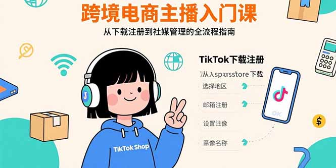 (15708期)跨境电商主播入门课,TikTok下载注册,支付工具配置,社媒账号管理全流程-赛德副业库