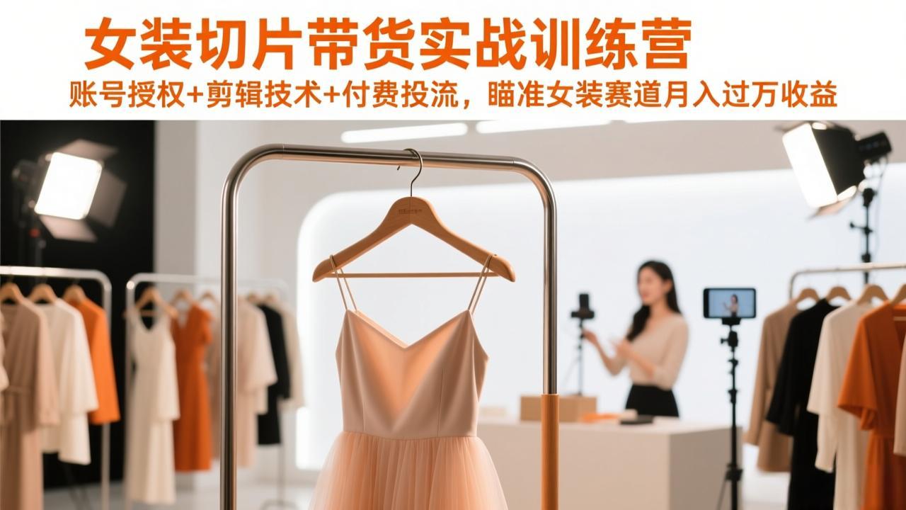 （17357期）女装切片带货实战训练营，账号授权+剪辑技术+付费投流，瞄准女装赛道月入过万收益-赛德副业库