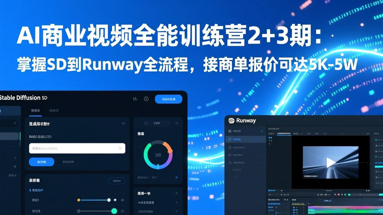 （17235期）AI商业视频全能训练营2+3期：掌握SD到Runway全流程，接商单报价可达5K-5W-赛德副业库