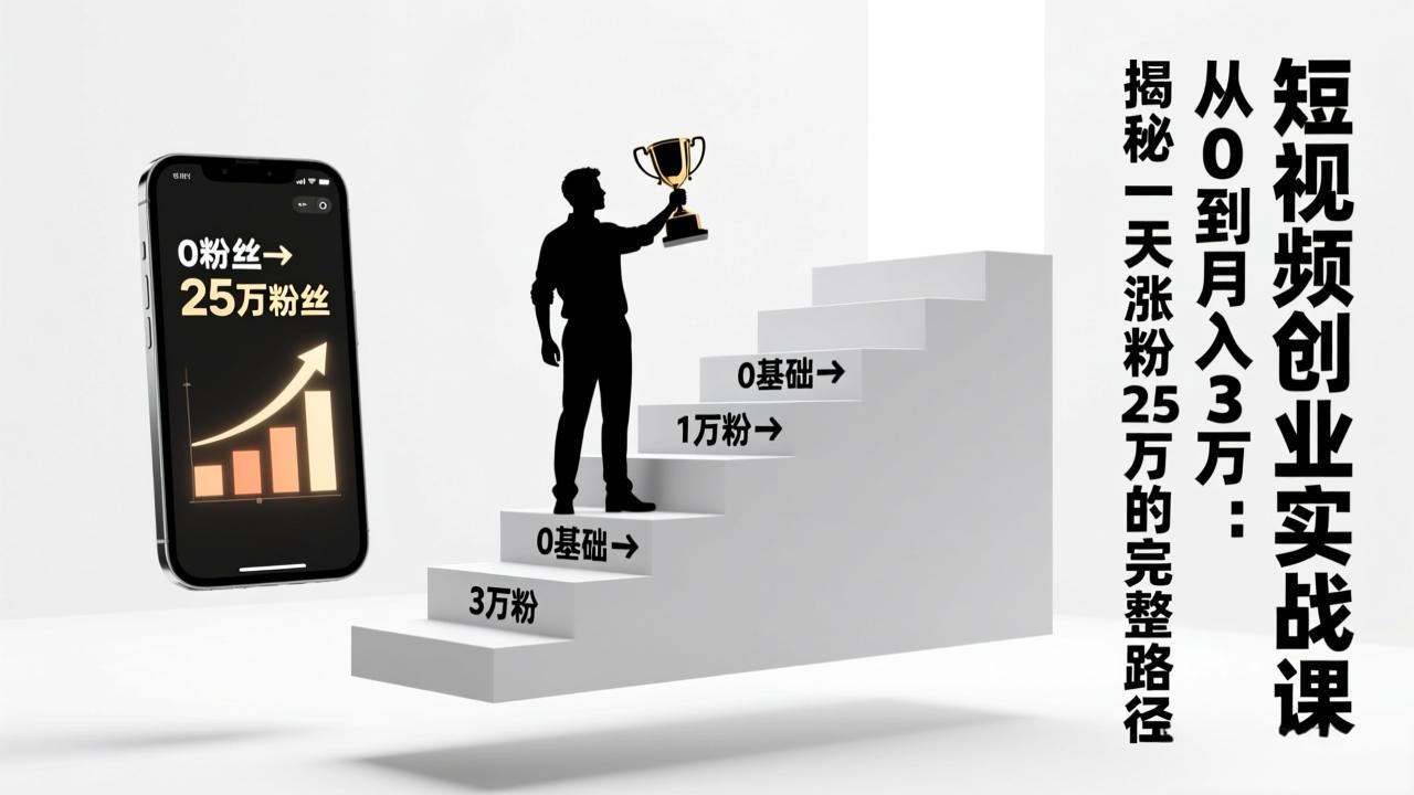 （17221期）短视频创业实战课：从0到月入3万：揭秘一天涨粉25万的完整路径-赛德副业库