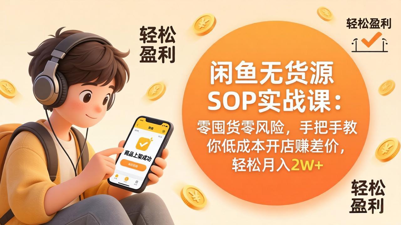 （17838期）闲鱼无货源SOP实战课：零囤货零风险，手把手教你低成本开店赚差价，轻松月入2w+-赛德副业库