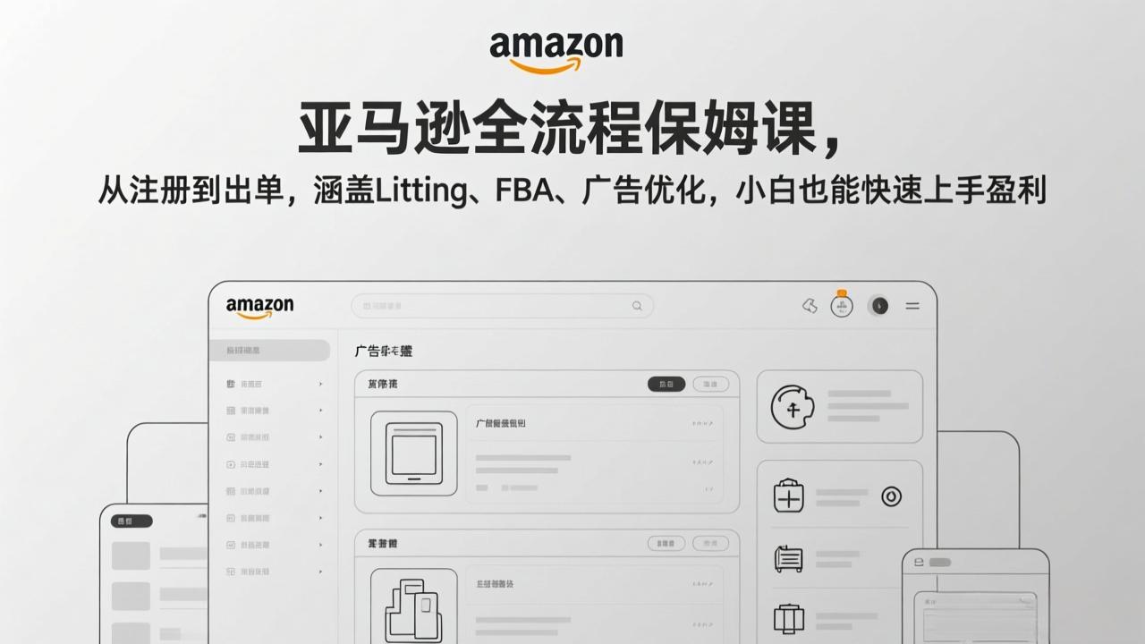 （17293期）亚马逊全流程保姆课，从注册到出单，涵盖Listing、FBA、广告优化，小白也能快速上手盈利-赛德副业库
