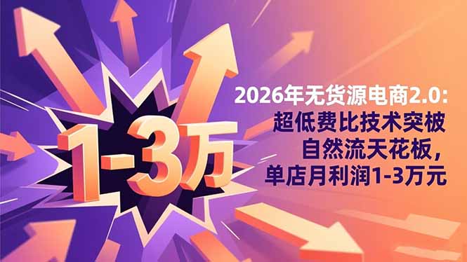 （16504期）2026年无货源电商2.0：超低费比技术突破自然流天花板，单店月利润1-3万元-赛德副业库