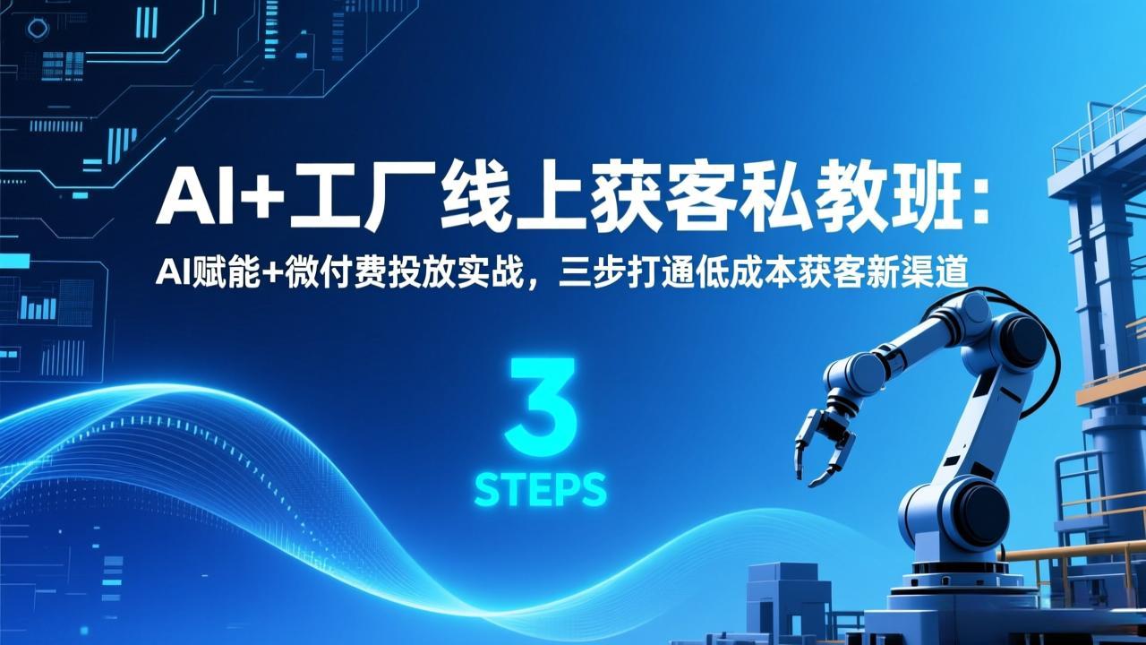 (17175期)AI+工厂线上获客私教班:AI赋能+微付费投放实战,三步打通低成本获客新渠道-赛德副业库