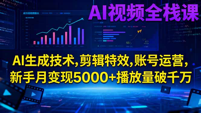 （16603期）AI视频全栈课:AI生成技术,剪辑特效,账号运营,新手月变现5000+播放量破千万-赛德副业库