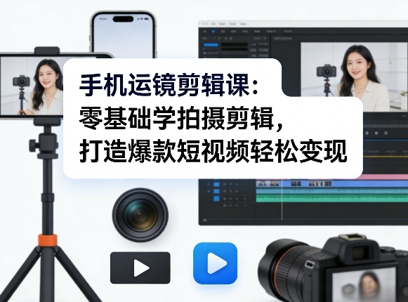 手机运镜剪辑课：零基础学拍摄剪辑，打造爆款短视频轻松变现-赛德副业库