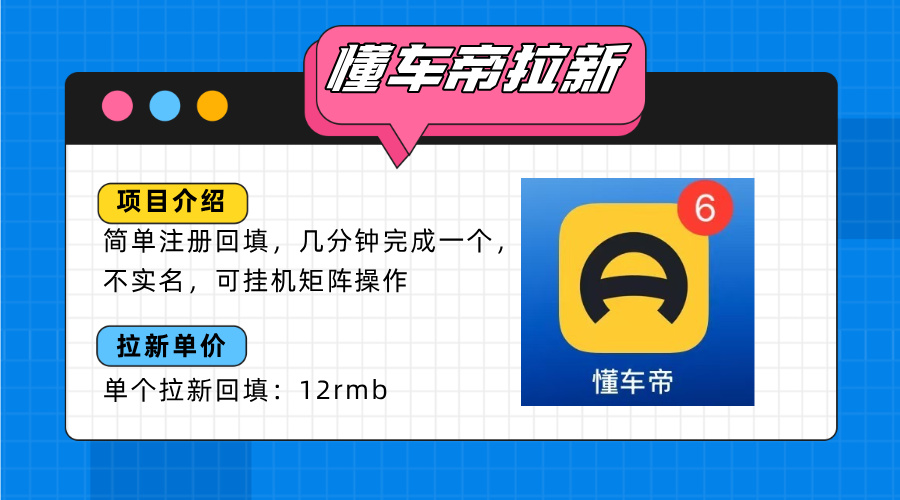 (15661期)懂车帝邪修拉新玩法,简单注册回填,不sm,单个拉新12rmb,轻松日入200+-赛德副业库