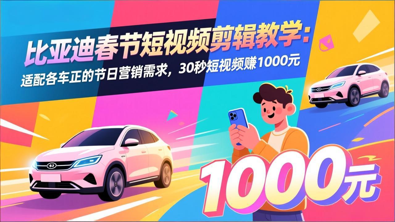 （17320期）比亚迪春节短视频剪辑教学：适配各车企的节日营销需求，30秒短视频赚1000元-赛德副业库