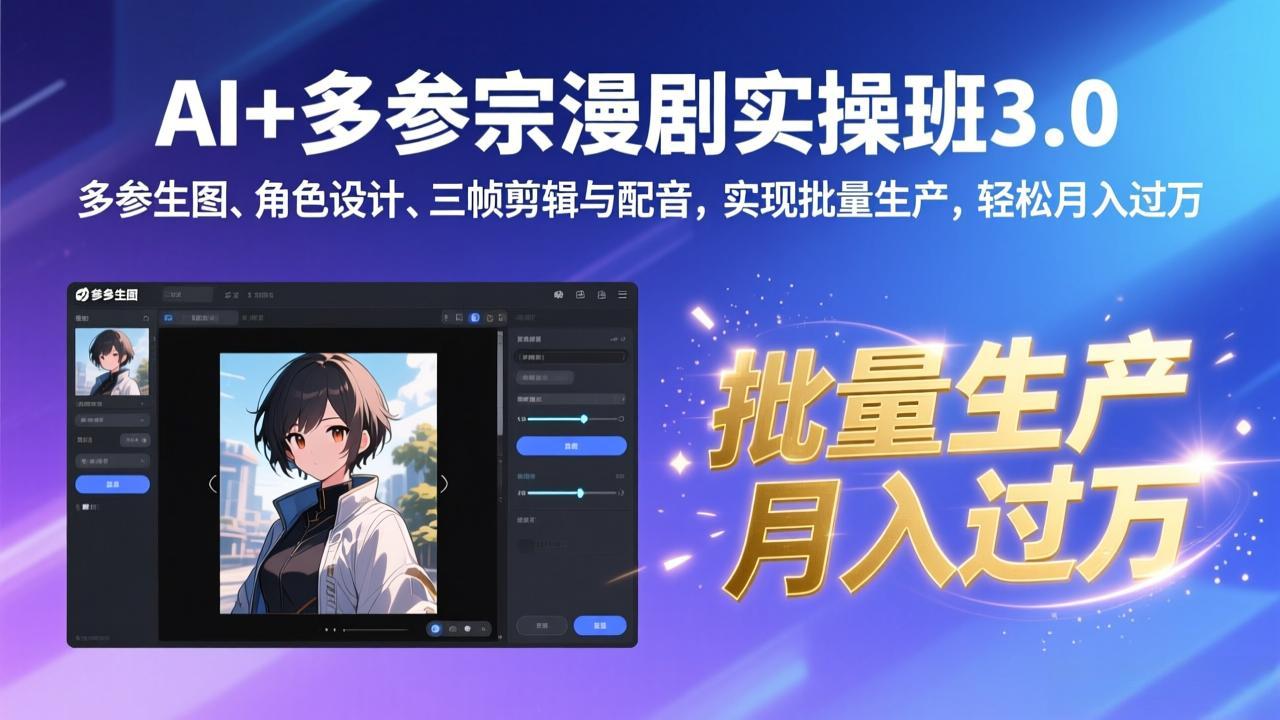 (17283期)AI+多参宗漫剧实操班3.0:多参生图、角色设计、三帧剪辑与配音,实现批量生产,轻松月入过万-赛德副业库