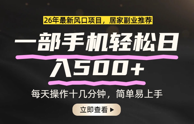 （17680期）26年居家副业首选，一部手机轻松日入500+，长期稳定可做-赛德副业库