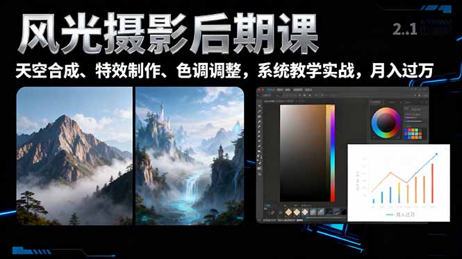 （16433期）风光摄影后期课，一键换天空合成、特效制作、色调调整，月入过万-赛德副业库