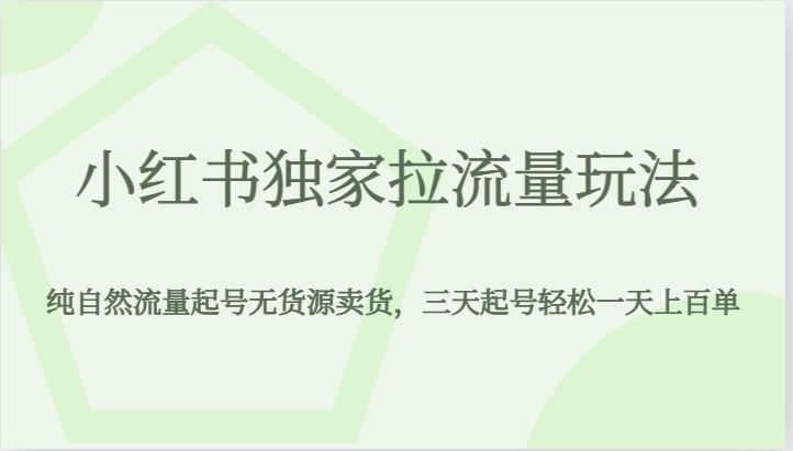 小红书独家拉流量玩法，纯自然流量起号无货源卖货，三天起号轻松一天上百单-赛德副业库