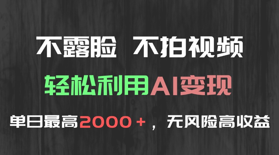 （15034期）不露脸，不拍视频，轻松利用AI变现，单日最高2000＋，无风险高利润-赛德副业库