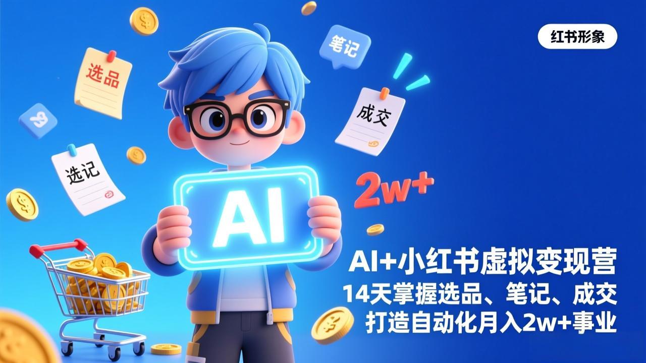 （17332期）AI+小红书虚拟变现营（完结），14天掌握选品、笔记、成交，打造自动化月入2w+事业-赛德副业库