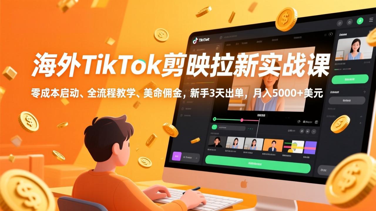（17340期）海外TikTok剪映拉新实战课，零成本启动、全流程教学、美金佣金，新手3天出单，月入5000+美元-赛德副业库